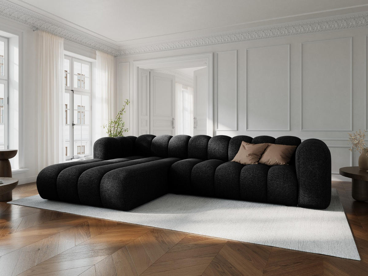 ECKSOFA modular links Lupine aus Chenille-Stoff schwarz 4 Sitzplätze - Schwarz, Textil (177/290cm) - Micadoni