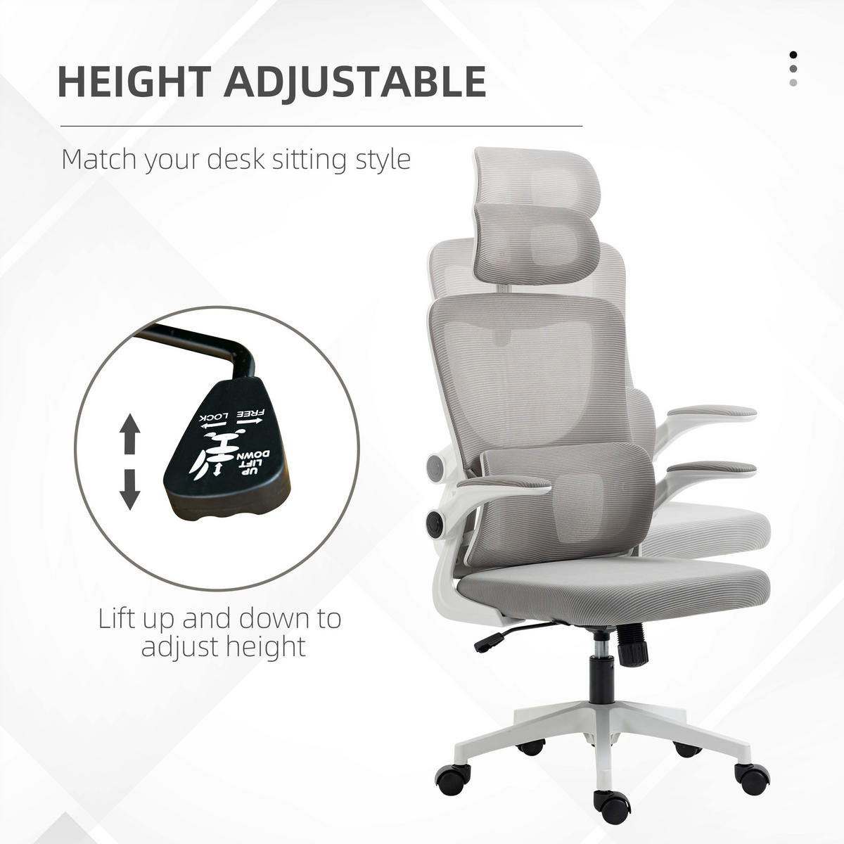 BÜROSTUHL Ergonomisch, Schreibtischstuhl mit Verstellbar Armlehne, Mesh, Grau - Grau, Textil (59/122/60cm) - Vinsetto