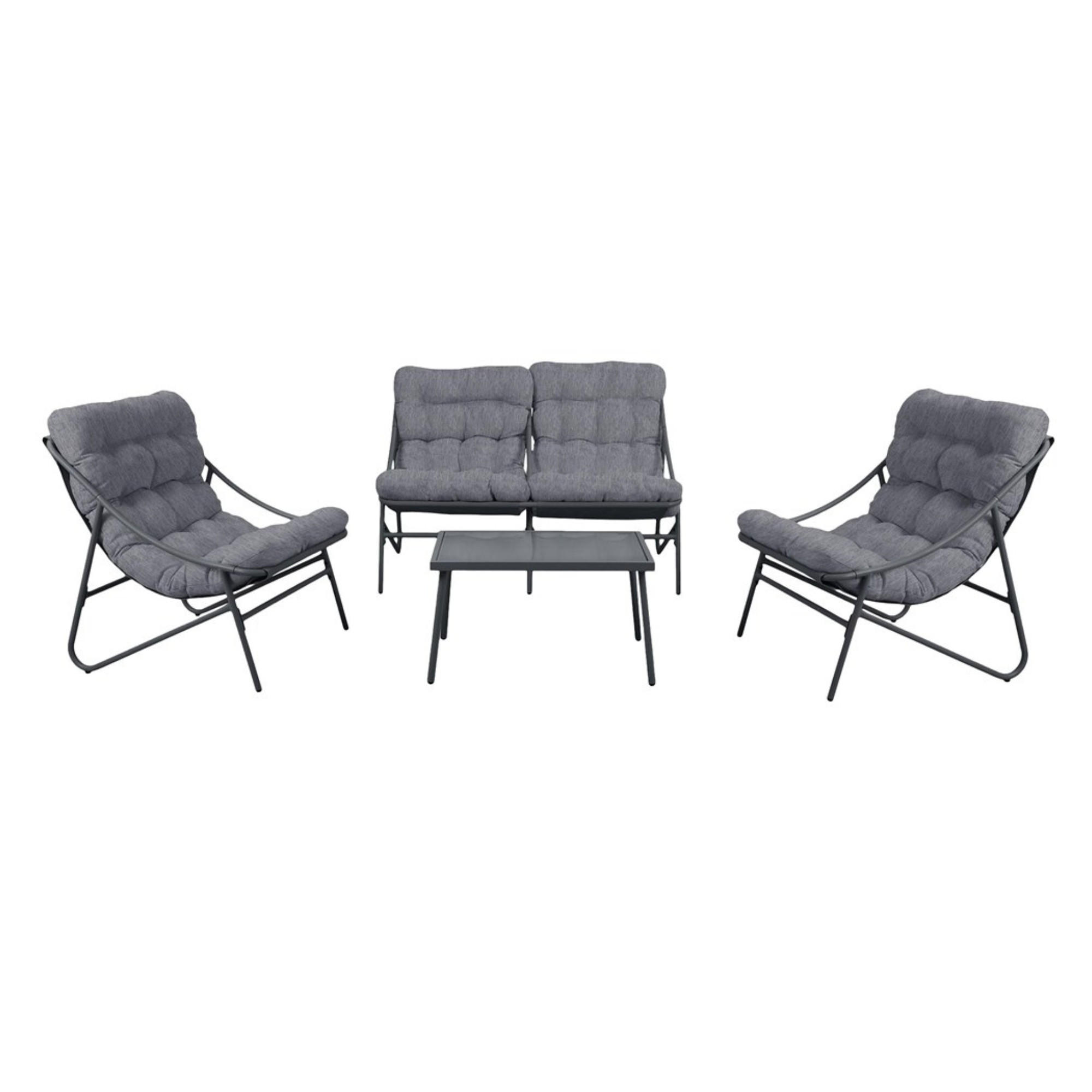SET DE MOBILIER DE GRĂDINĂ VIBE, 4 piese, cu canapea, fotolii și masă - gri, compozit lemnos - RAUMHIRSCH FURNITURE