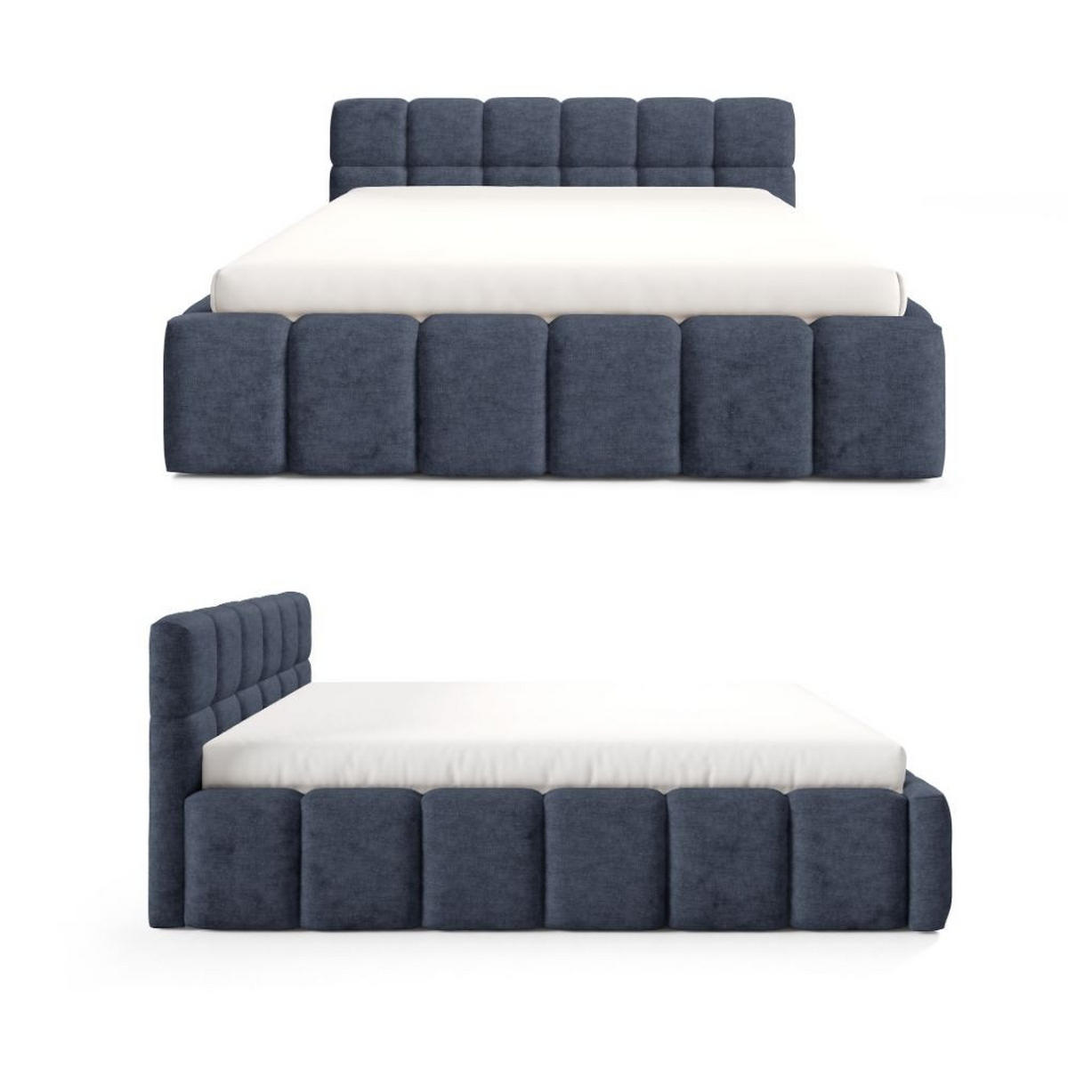 POLSTERBETT NUBO Medium 140x200 cm mit Bettkasten – PERFECT HARMONY 77 - Dunkelblau, Holz - Dekori_Interiors