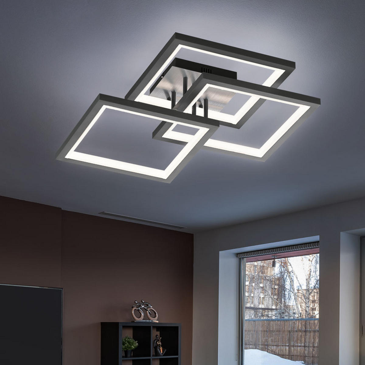LED DECKENLEUCHTE Grau Eckig Dimmer - Grau, Metall (56/56/17.5cm) - Wofi