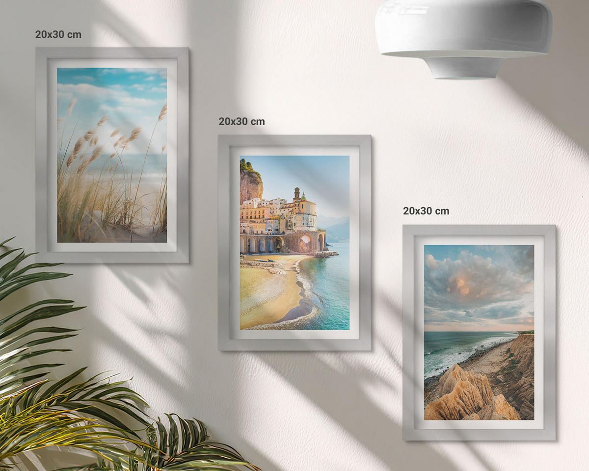 BILDER SET 3er Set - 20x30 cm Silberner Rahmen - Landschaften Strand Klippen Stadt - Silberfarben, Kunststoff (20/30cm) - TULUP