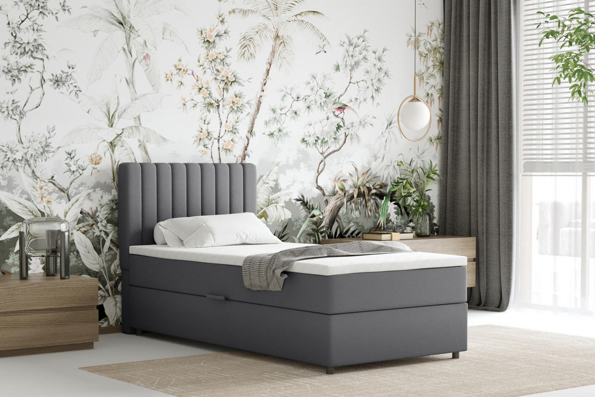 BOXBETT Everest 90 x 200 cm Einzelbett mit hochwertiger Bonell-Matratze und Topper - Grau, Holz (90/200cm) - Panda Möbel