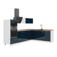 KUHINJA V OBLIKI ČRKE L Fame-Line, Temno modra z visokim sijajem/Bela, 287 x 207 cm, DP Hrast - bela/temno modra, leseni material (287/153.6/60cm) - Vicco