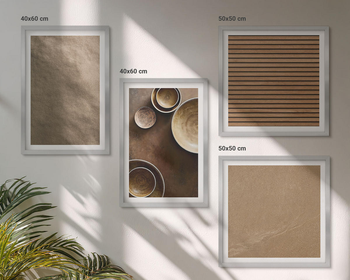 BILDER SET 4er Set - 50x50 cm & 40x60 cm Silberner Rahmen - Moderne Steinstrukturen - Silberfarben, Kunststoff (50/50cm) - TULUP