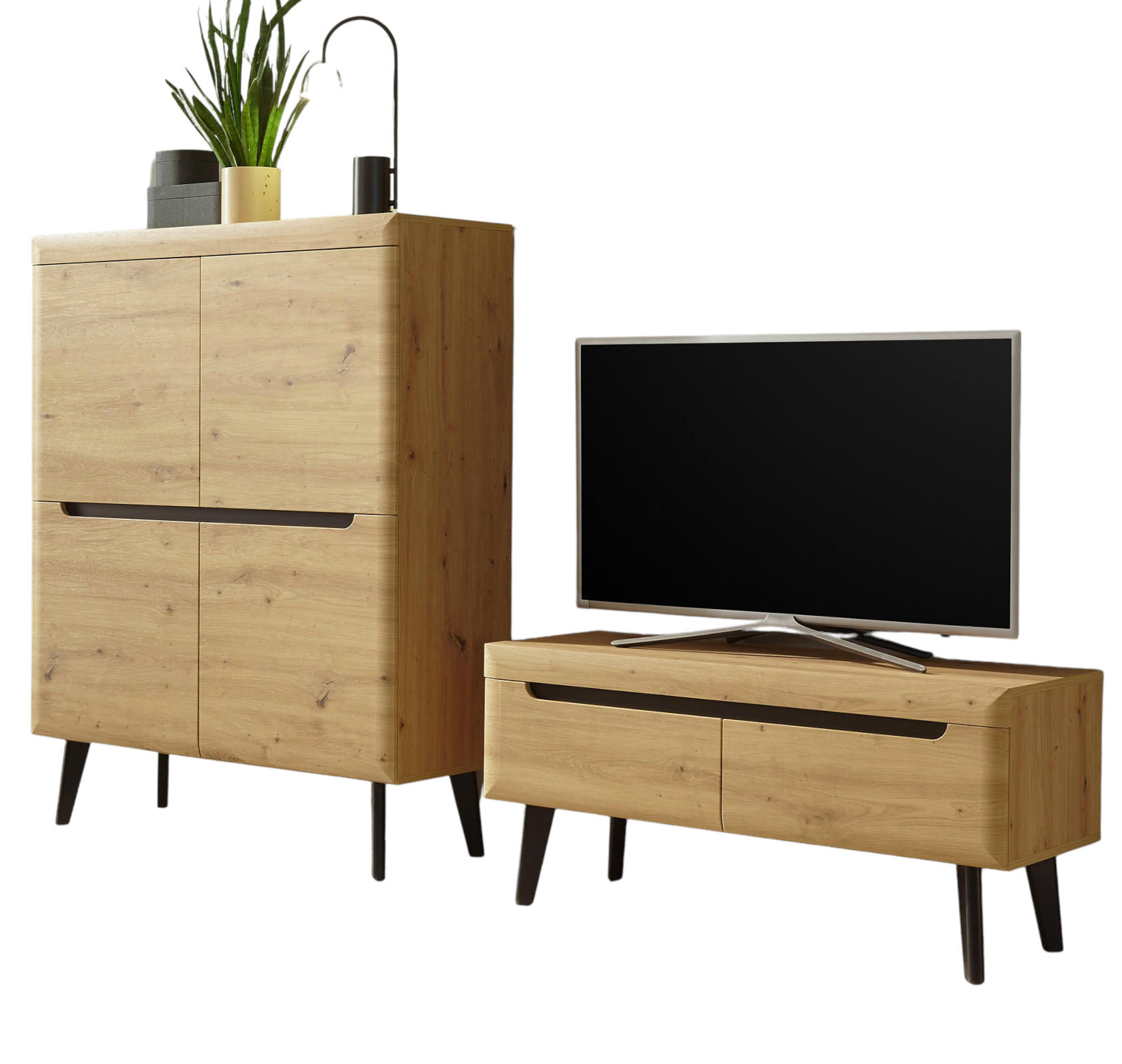 WOHNWAND 3-teilig Eiche Artisan, schwarz 234 cm, Schrankwand skandinavisch - Schwarz/Eiche Artisan, Glas/Holz (234/170/40cm) - Furn.Design