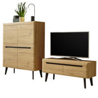 WOHNWAND 3-teilig Eiche Artisan, schwarz 234 cm, Schrankwand skandinavisch - Schwarz/Eiche Artisan, Glas/Holz (234/170/40cm) - Furn.Design