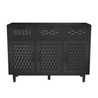 SIDEBOARD mit 3 Schubladen und 3 Türen - elegante Geflecht-Optik und feine Metallgriffe - Schwarz - Schwarz, Holzwerkstoff (107.9/80/40cm) - DELFA