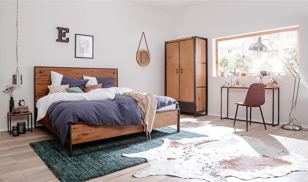 BEISTELLTISCH - Akazie massiv / Eisen - Akaziefarben, Holz (35/35/35cm) - home24