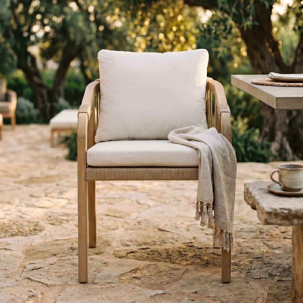GARTENSTÜHLE SANYA 2er-Set beige, natur - Beige, Holz/Textil (56/75/67cm) - IDIMEX