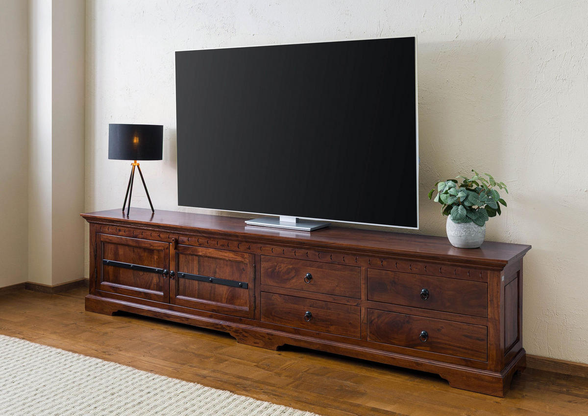 TV-BOARD Akazie 240x40x55 nougat lackiert OXFORD #1017 - Dunkelbraun, Holz (240/55/40cm) - Massivmoebel24