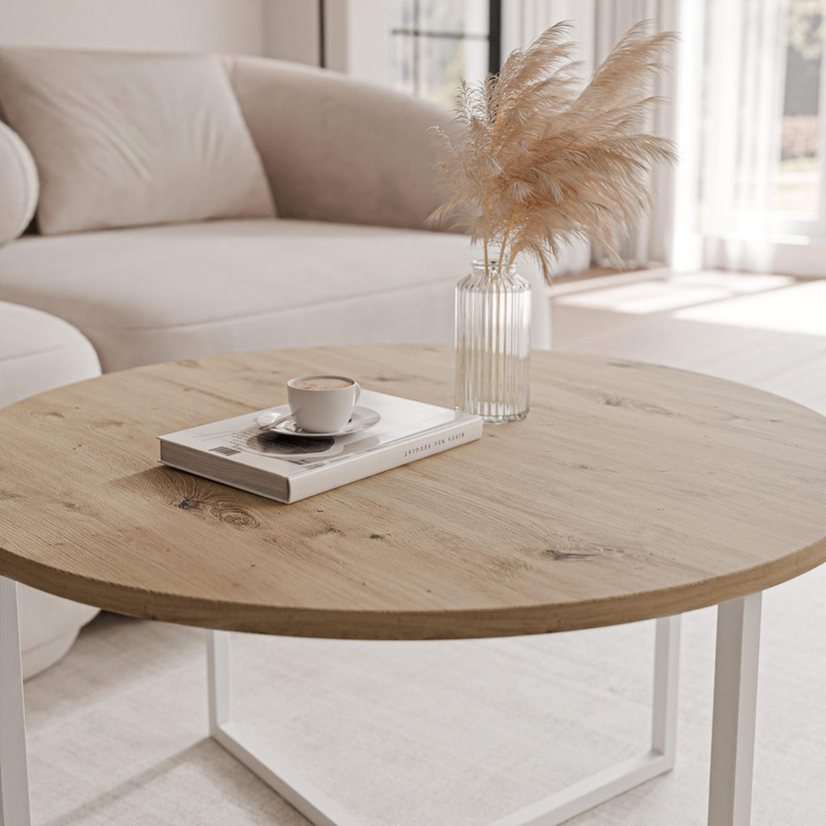 COUCHTISCH BESARO 75/47 cm runden, Weiß / Artisan-Eiche - Weiß/Eiche Artisan, Metall (75/75/47cm) - Idohome
