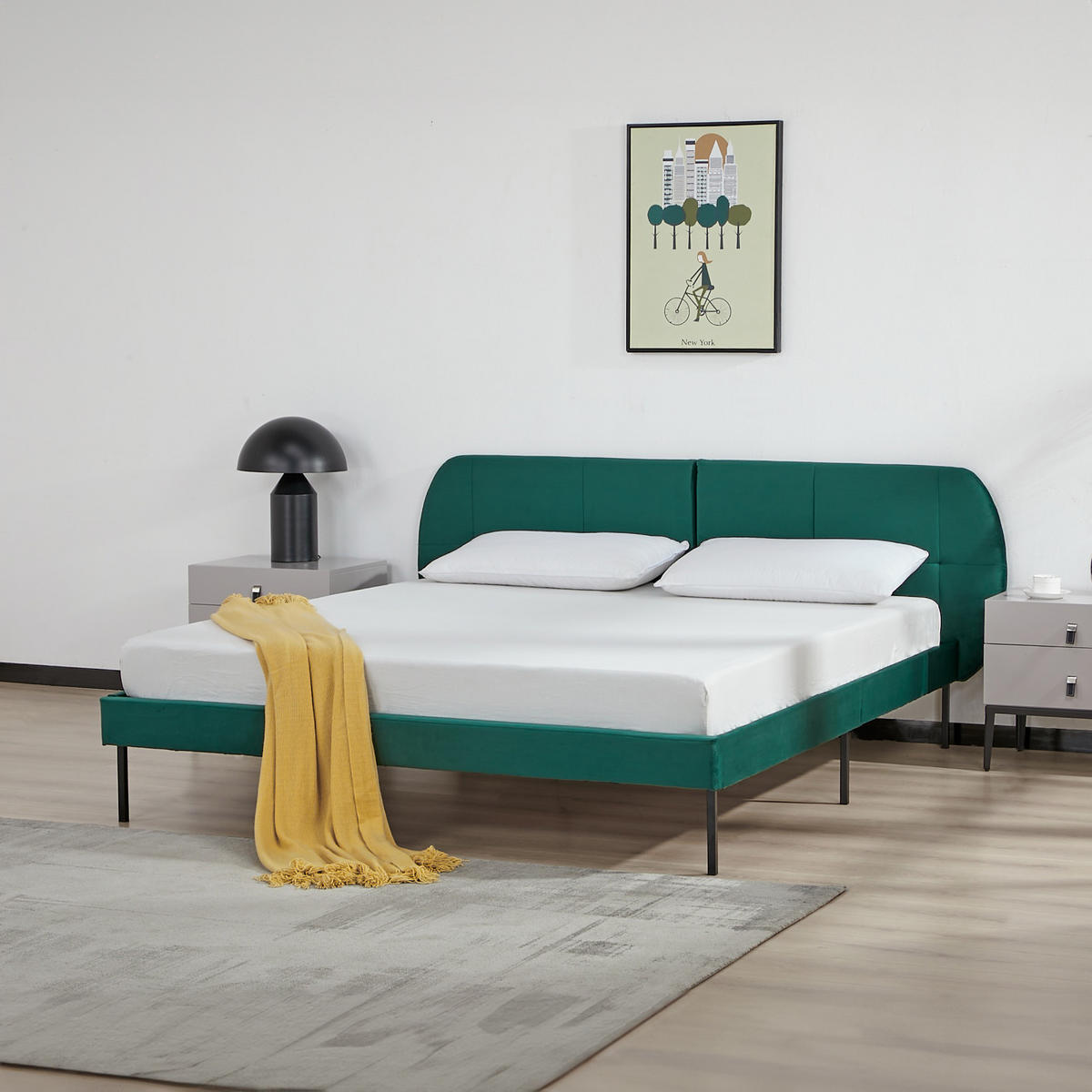 POLSTERBETT Porvoo - Dunkelgrün, Holz/Textil (160/200cm) - [en.casa]