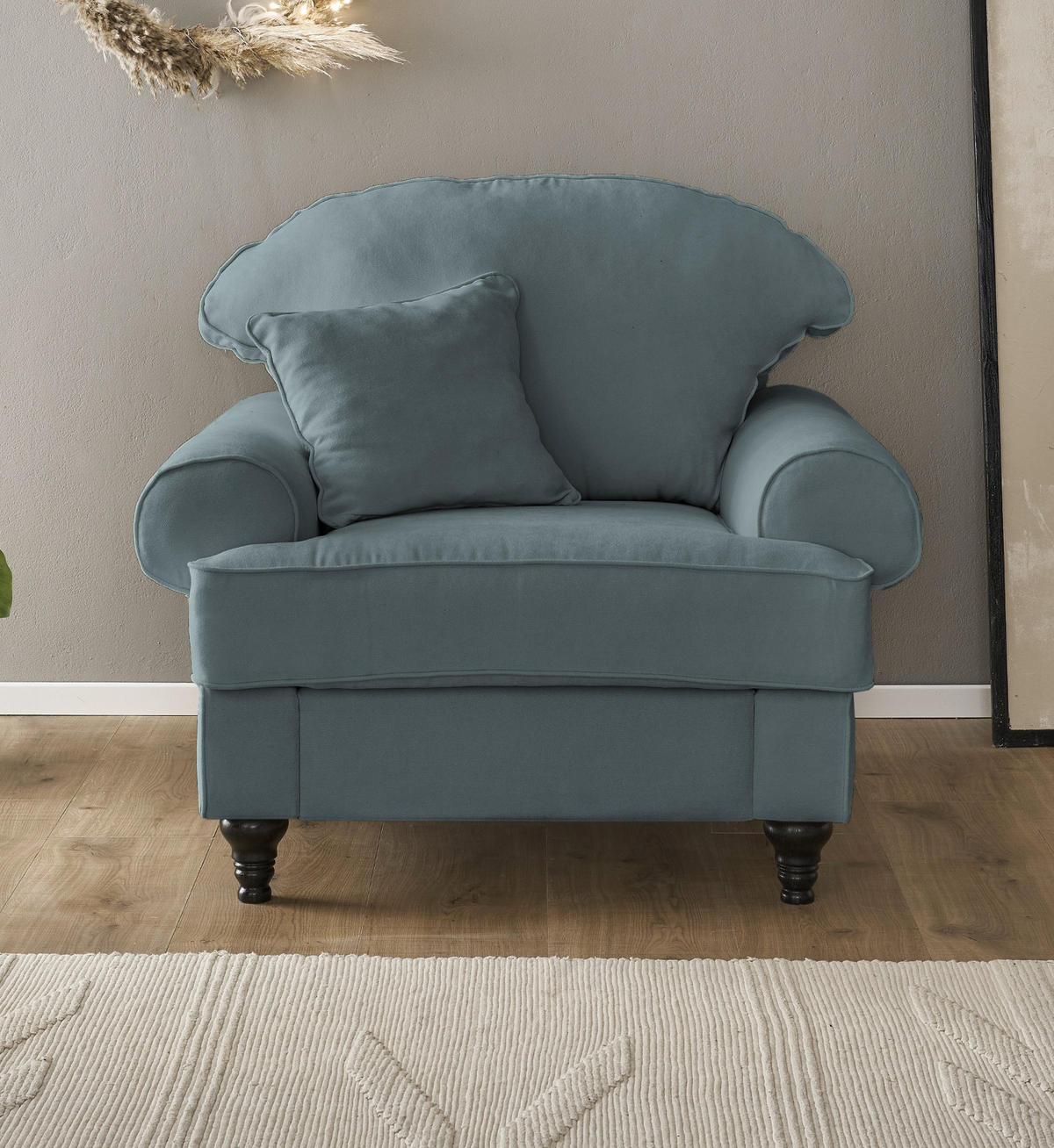 SESSEL grau Landhaus, Loungesessel 110 cm - Braun/Grau, Holz/Textil (110/95/100cm) - Furn.Design