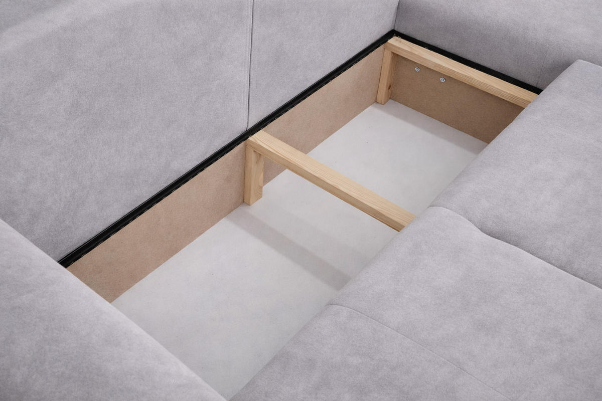 ECKSOFA Mit Schlaffunktion Und Bettkasten, Sofa L-Form Bingo L, Veloursstoff Salvador, Grau, Rechts - Grau, Holz (250/142cm) - Kaiser Möbel