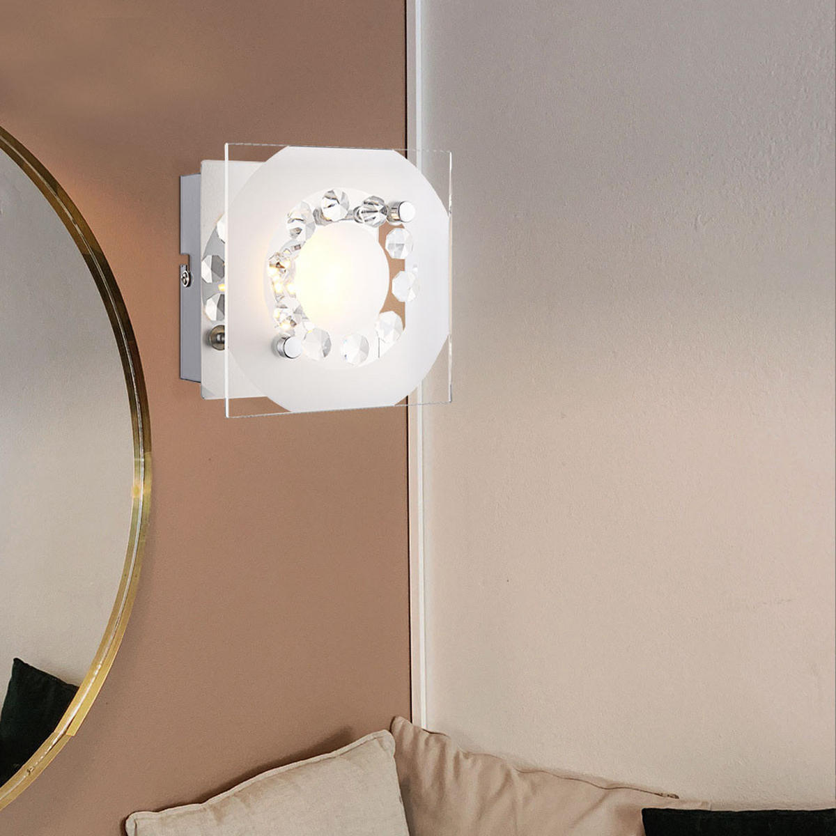 LED WANDLEUCHTE Metall Kristalloptik Silber - Silberfarben, Glas (12/9.5/12cm) - Globo Lighting