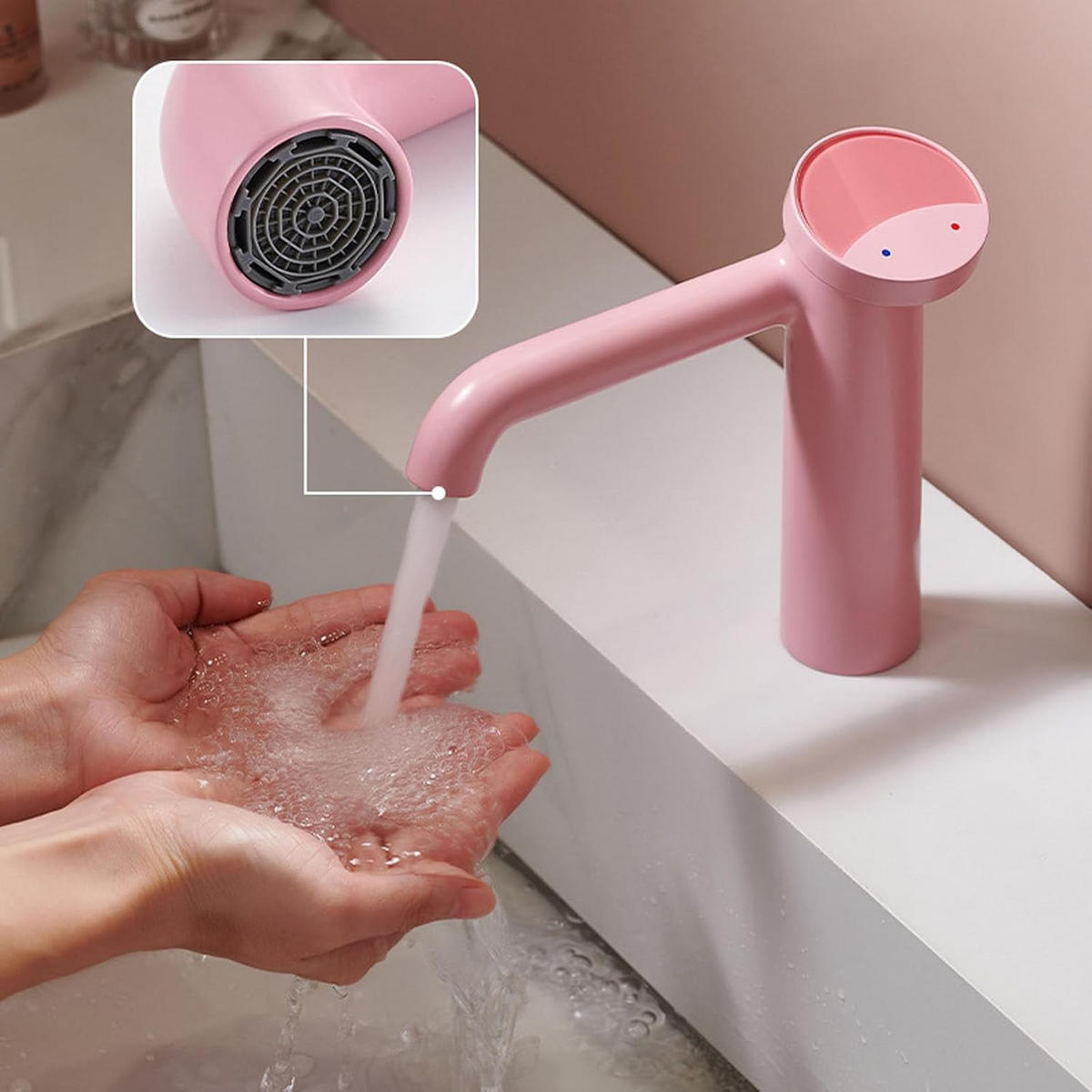 BADEZIMMERARMATUR, 17,3 x 14 cm, rosa - Pink, Metall (25/10/20cm) - Vallsero