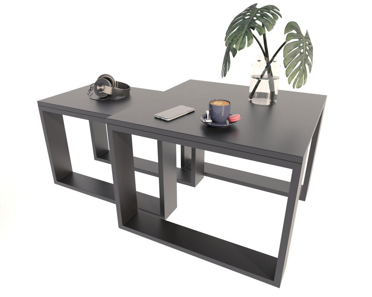 SATZTISCH im Industrie-Stil Schwarz 2er-Set - Schwarz, Holzwerkstoff (59.6/60/43.3cm) - Matkam Möbel