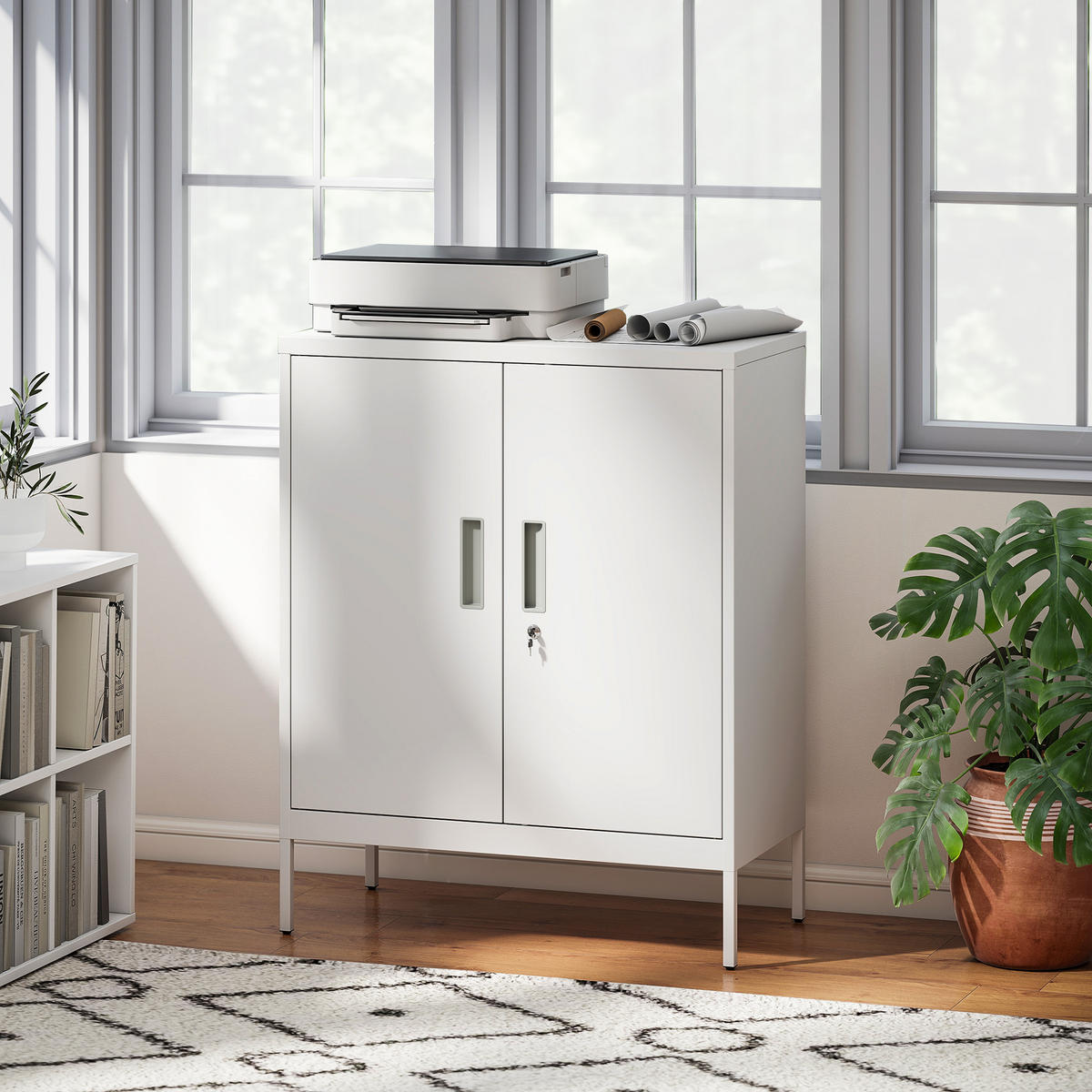 AKTENSCHRANK abschließbar Büroschrank mit 2 Türen 2 verstellbar Regalen Stahl - Weiß, Metall (40/100/80cm) - HOMCOM