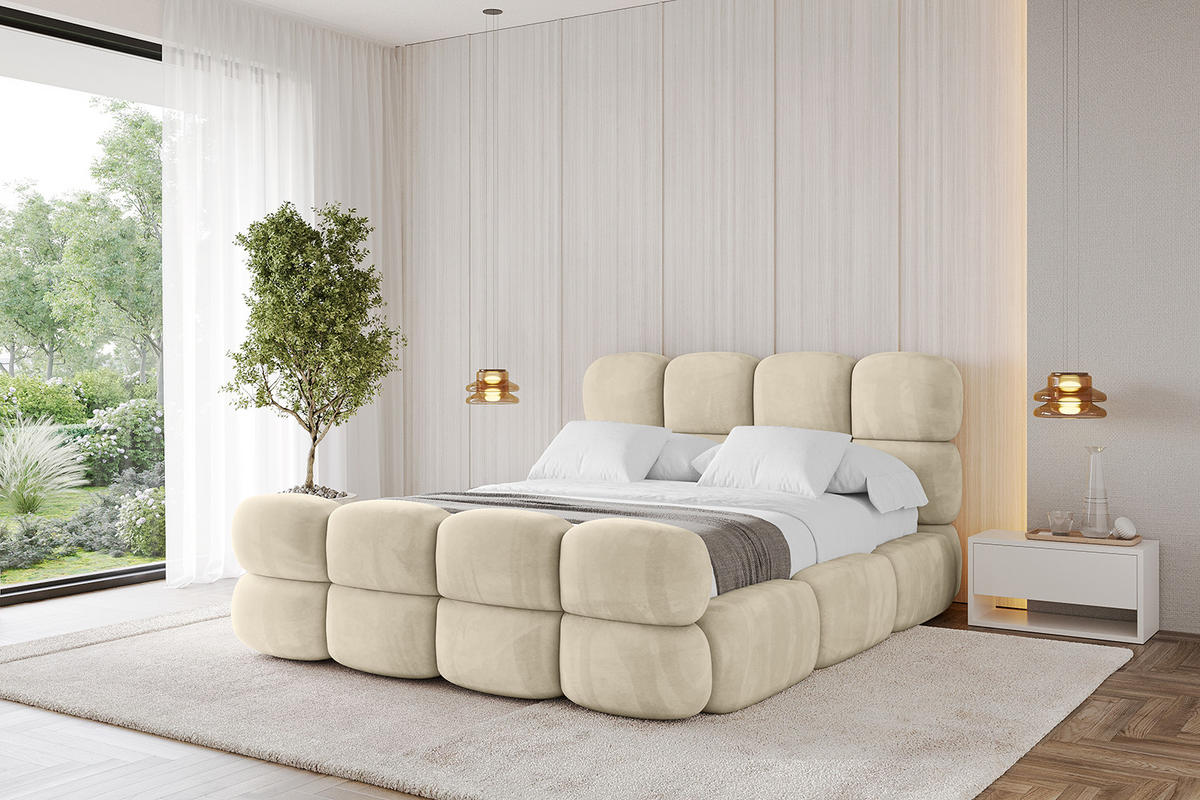 POLSTERBETT mit Bettkasten, Fußteil und Lattenrost, Bett mit Matratze H3/H4 - NOMA-Z 200x200 Beige - Ecru, Holzwerkstoff/Textil (200/200cm) - ALTDECOR