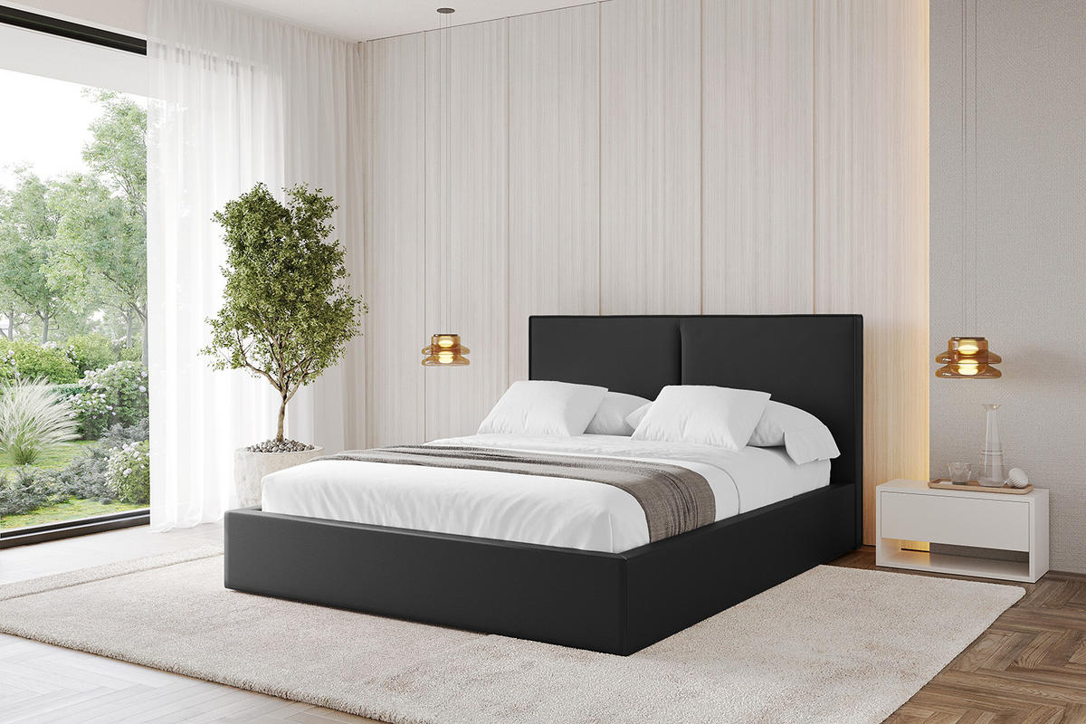 POLSTERBETT mit Bettkasten und Lattenrost, Boxbett ohne Matratze - VANTO 180x200 Schwarz Kunstleder - Schwarz Hochglanz, Holzwerkstoff/Textil (180/200cm) - ALTDECOR