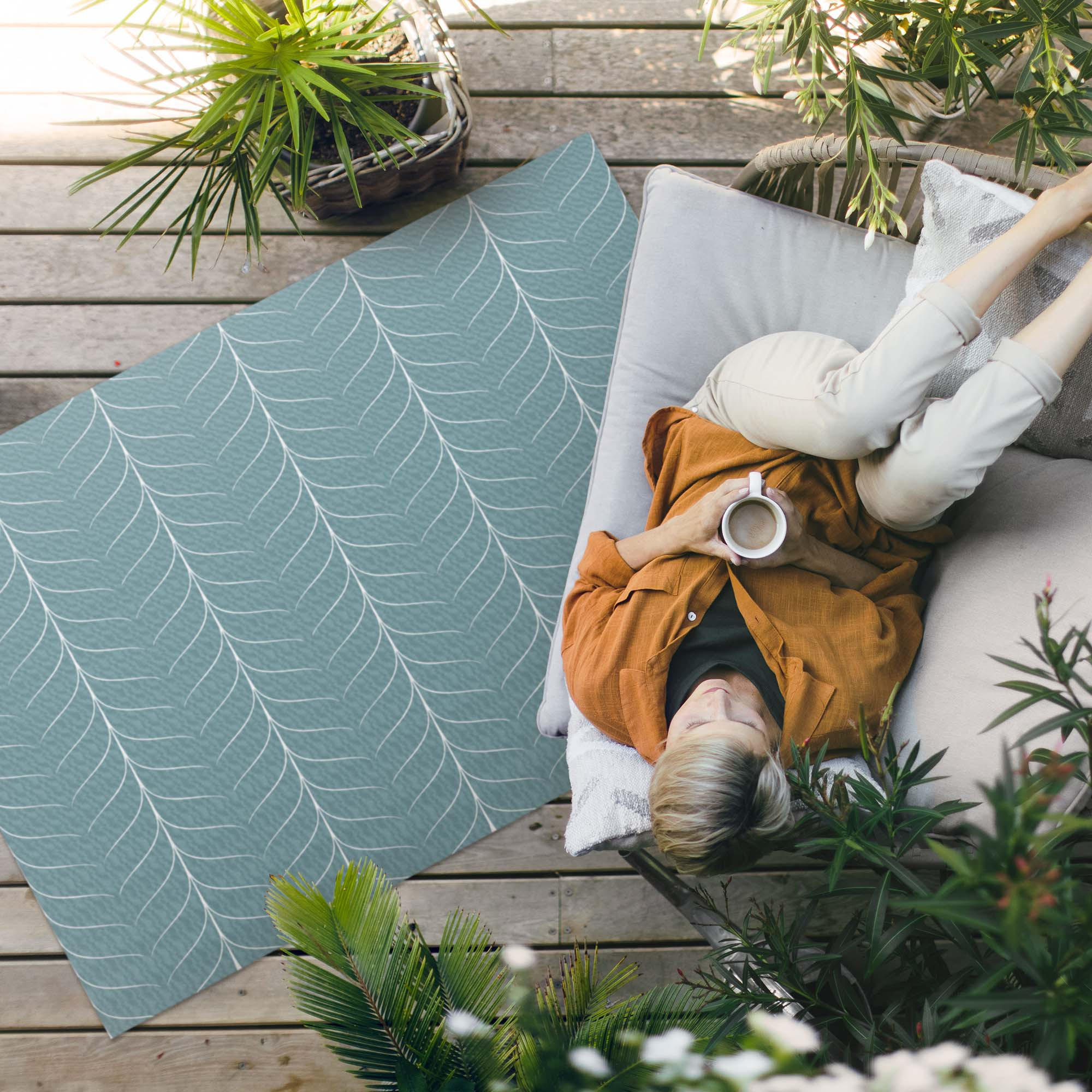 TEPPICH 150x225 cm Lineares Minimal Fischgrät Muster - Türkis, Kunststoff (150/225cm) - Wallfluent