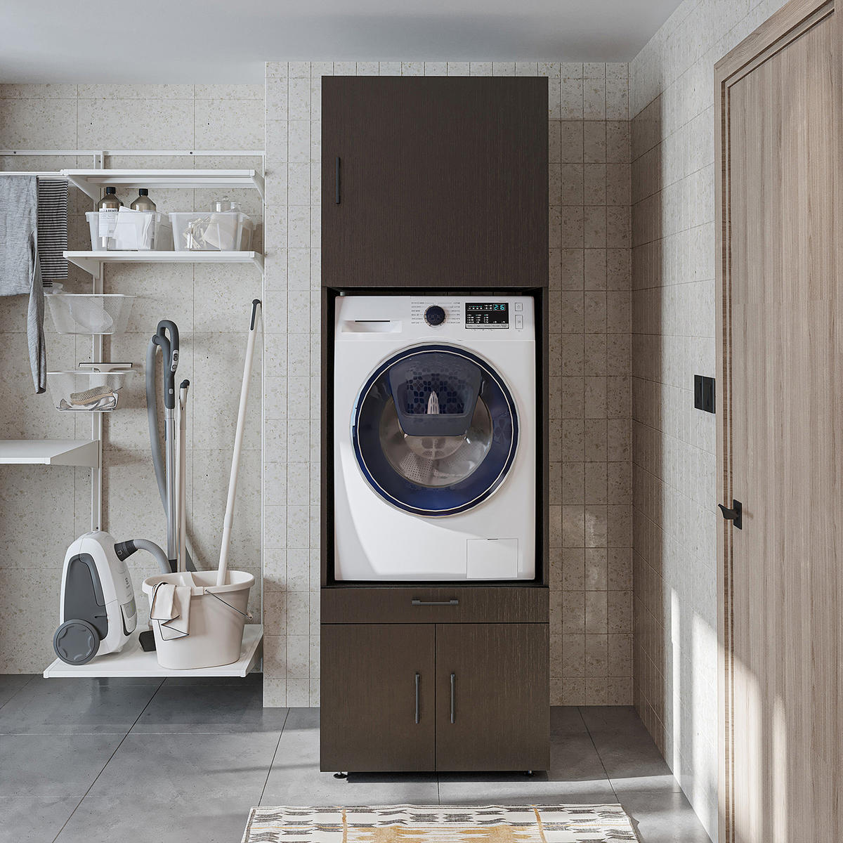 WASCHMASCHINENSCHRANK Serie 3 67cm Breit, 205cm Hoch - Schwarz, Holzwerkstoff (67/205/67cm)