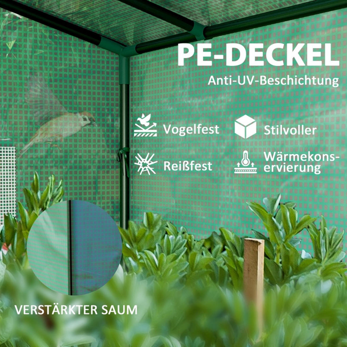 GEWÄCHSHAUS aus Stahl 200x76x170/150 cm in Grün mit UV-beständiger Abdeckung - Grün, Metall (76/170/200cm) - Modfu