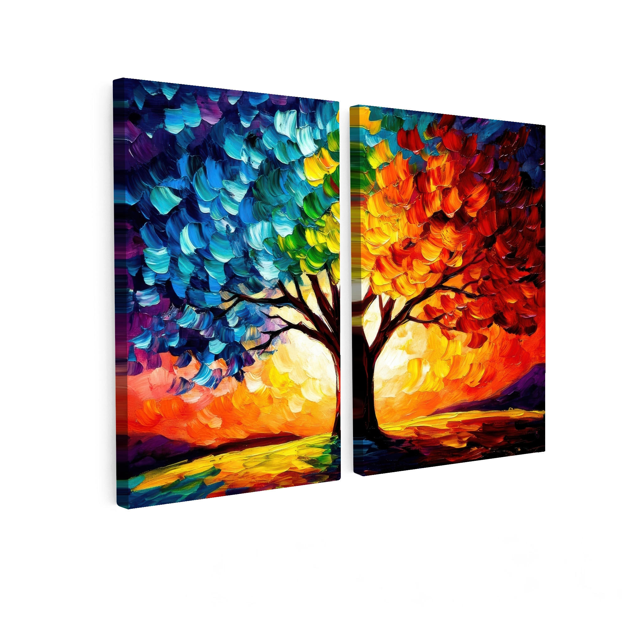OBRAZ NA PLÁTNĚ 2dílná sada Strom - barevný - vzhled barvy - abstraktní 160x120 cm - různobarevná, textil (160/120cm) - MuchoWow