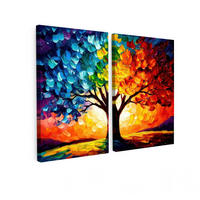 OBRAZ NA PLÁTNĚ 2dílná sada Strom - barevný - vzhled barvy - abstraktní 160x120 cm - různobarevná, textil (160/120cm) - MuchoWow