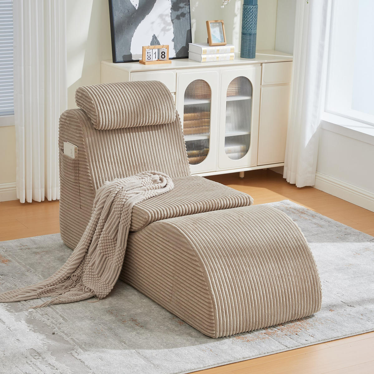 RELAXSESSEL Liege mit Kopfstütze,ergonomischem Design,Khaki - Braun, Textil (66/90/160cm) - LVHOM
