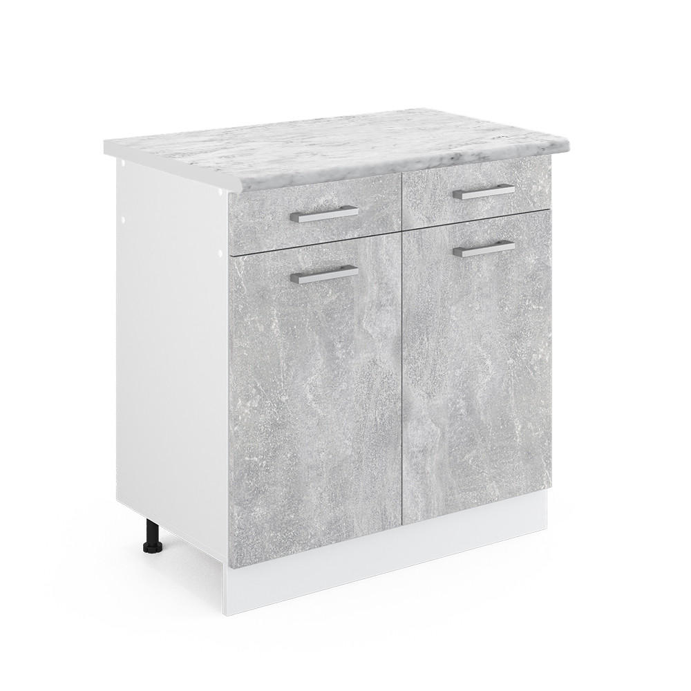 KÜCHENUNTERSCHRANK R-Line Beton 80 cm, AP Marmor - Schieferfarben/Weiß, Holzwerkstoff (80/81.6/60cm) - Vicco
