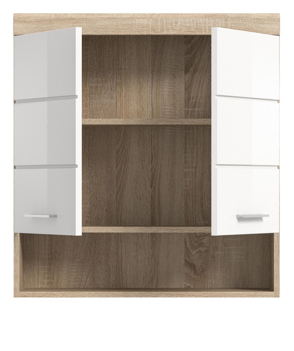 HÄNGESCHRANK weiß Hochglanz, Eiche 74 cm, Badschrank hängend - Weiß Hochglanz/Eichefarben, Holzwerkstoff/Kunststoff (74/79/24cm) - Inn.Furn