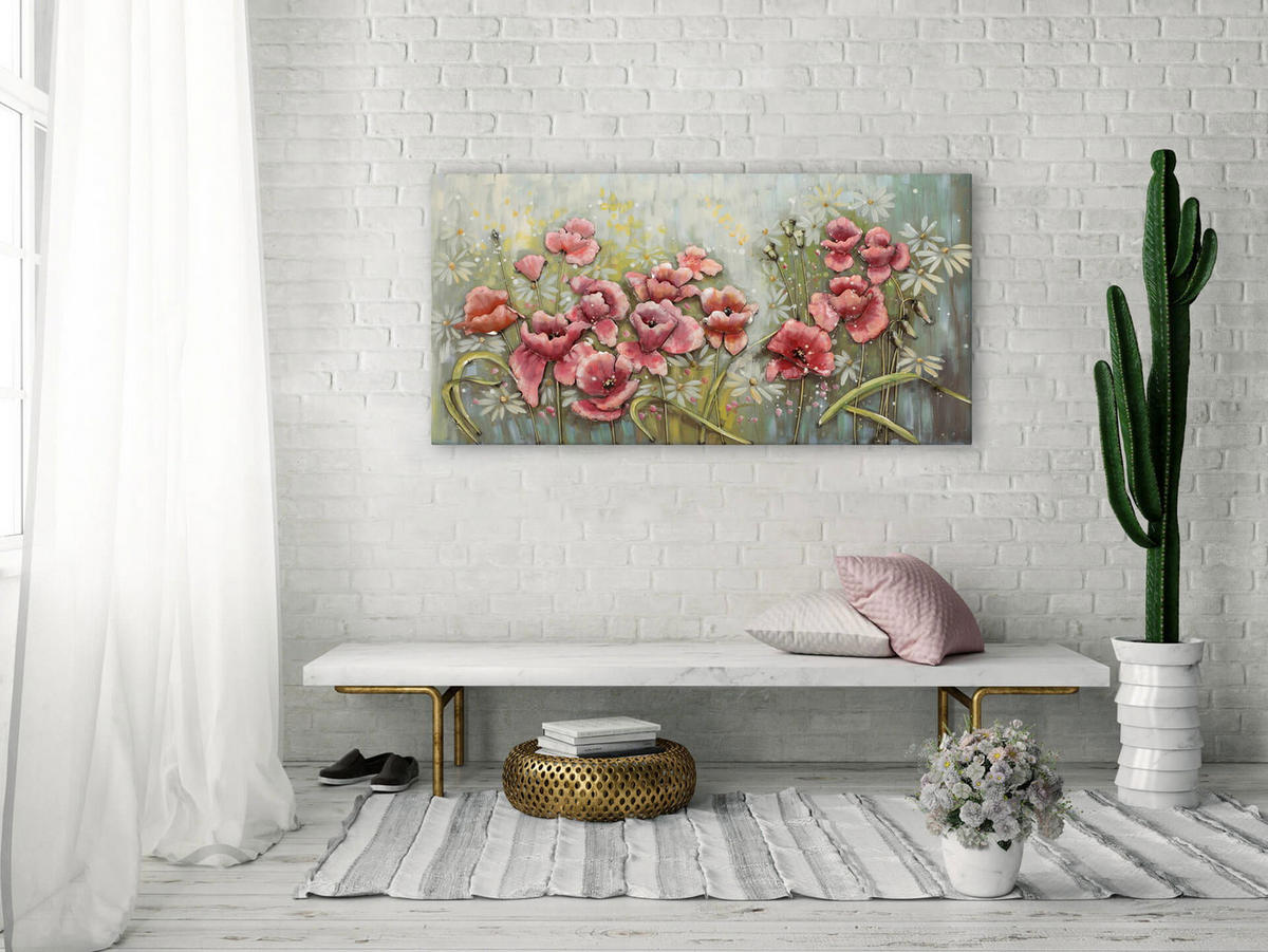 METALLBILD Rosa 120/60 cm - Pink/Grün, Metall (5.5/60cm) - KUNSTLOFT