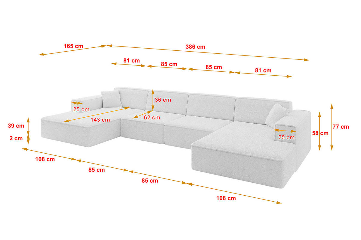 WOHNLANDSCHAFT IREA-U2-v4 - 386x165x77 cm Weiß - Weiß, Holzwerkstoff/Textil (386/77/165cm) - ALTDECOR