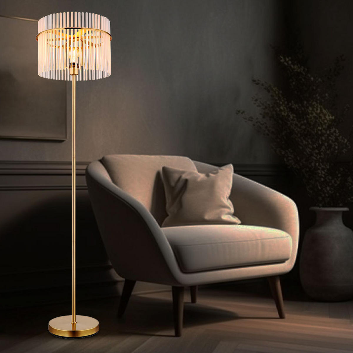 LED STEHLEUCHTE Gorley Gold - Goldfarben, Glas (38/38/152cm) - Globo Lighting