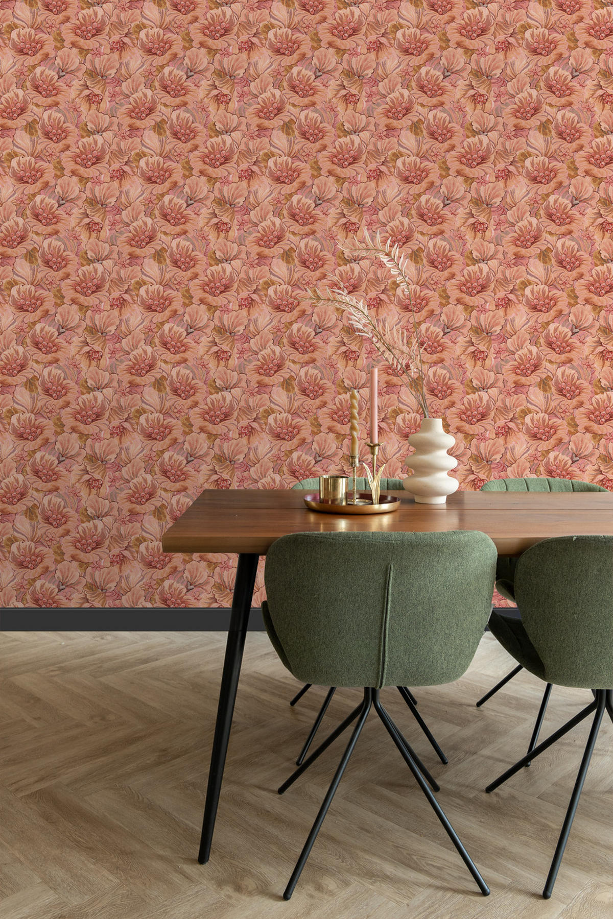 TAPETE gesticktes Blumenmuster 50 x 900 cm - Pink, Papier (50/900cm) - ESTAhome