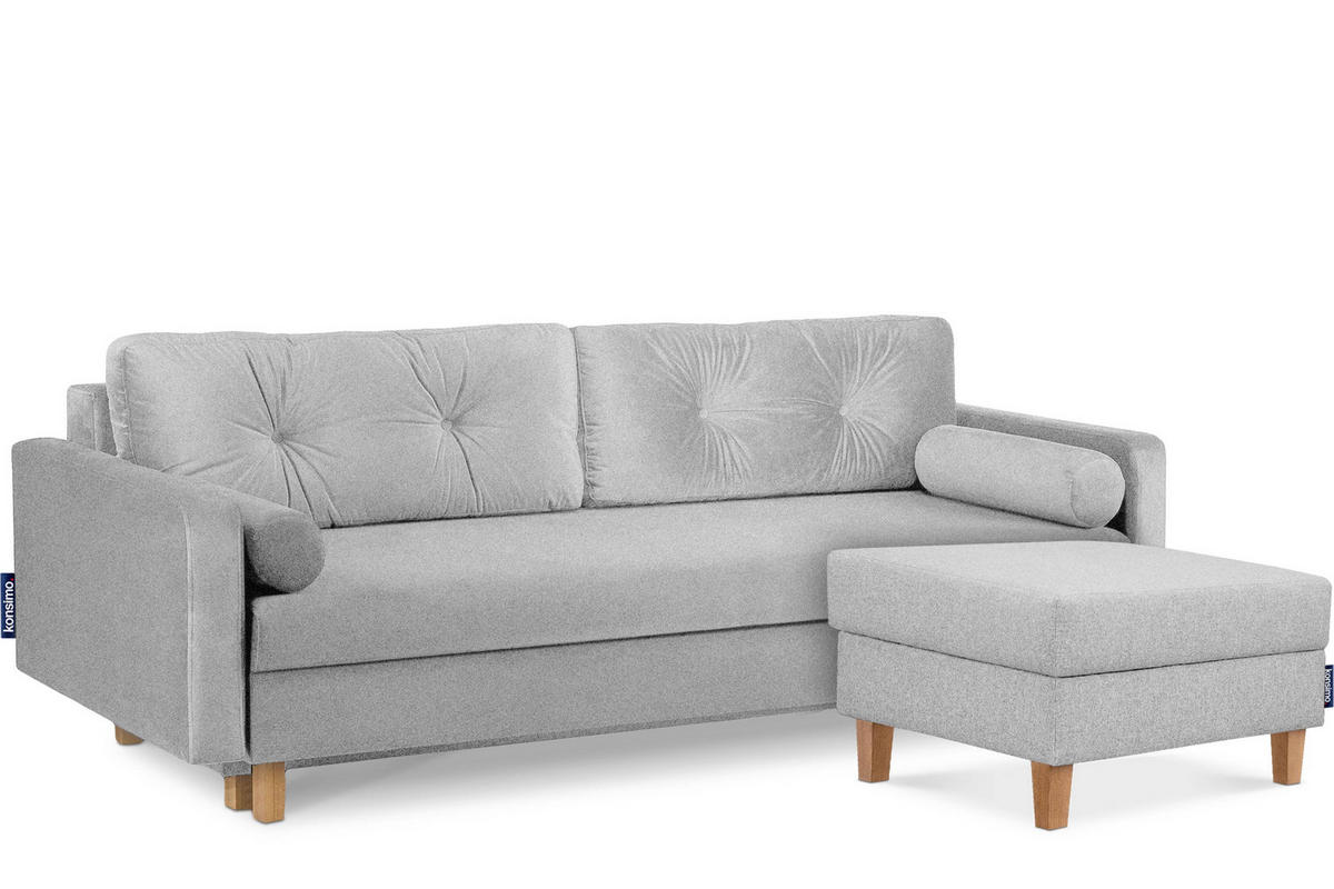 3-SITZER-SCHLAFSOFA ERISO mit weiche Sitzfläche und hohe Rückenlehne, Strukturstoff, hellgrau - Hellgrau/Braun, Textil (220/80/100cm) - KONSIMO®