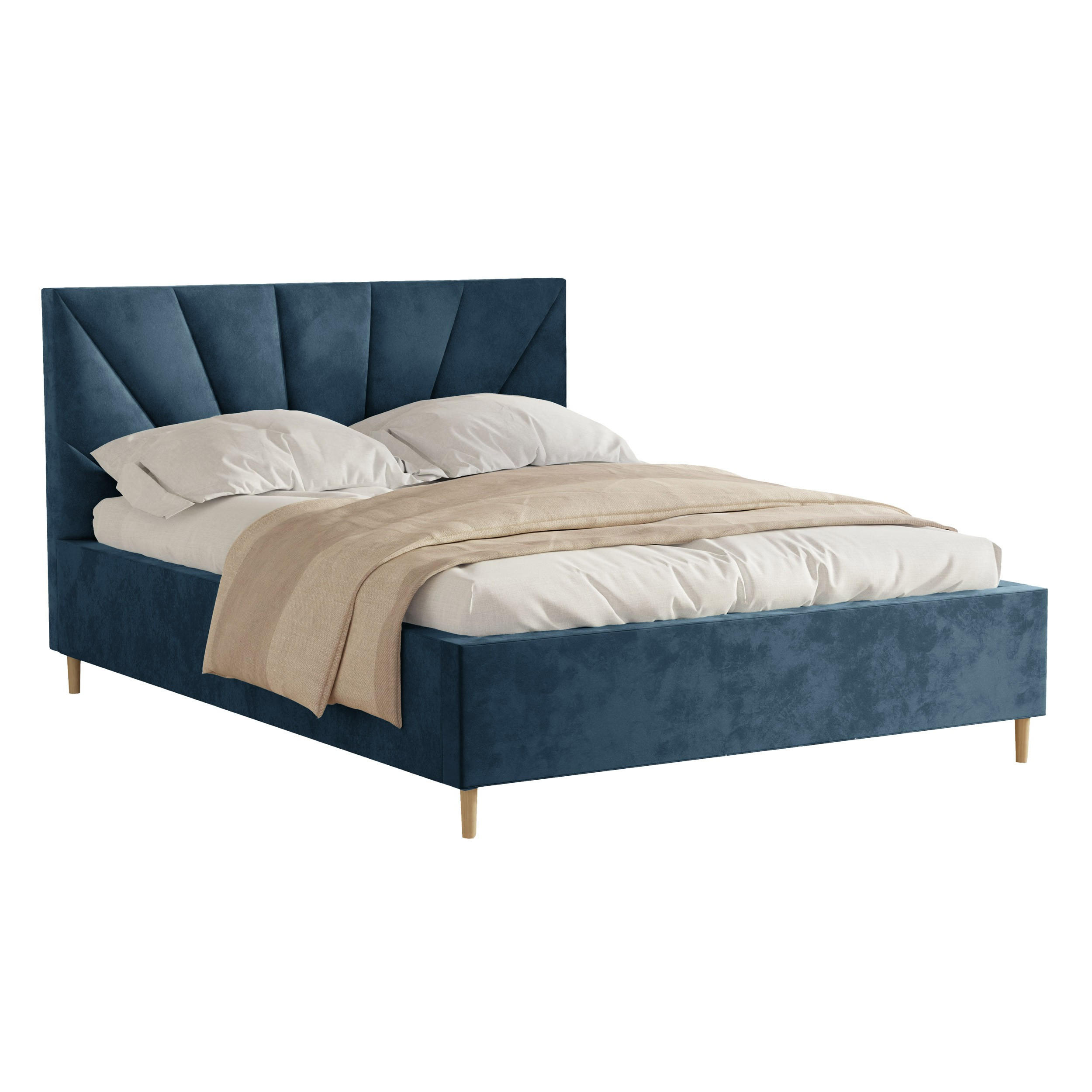 POLSTERBETT AINA 160x200 cm French Velvet 670, 34 Holzlatten, Kopfteil 104 cm - Blau, Textil (160/200cm) - Lookway