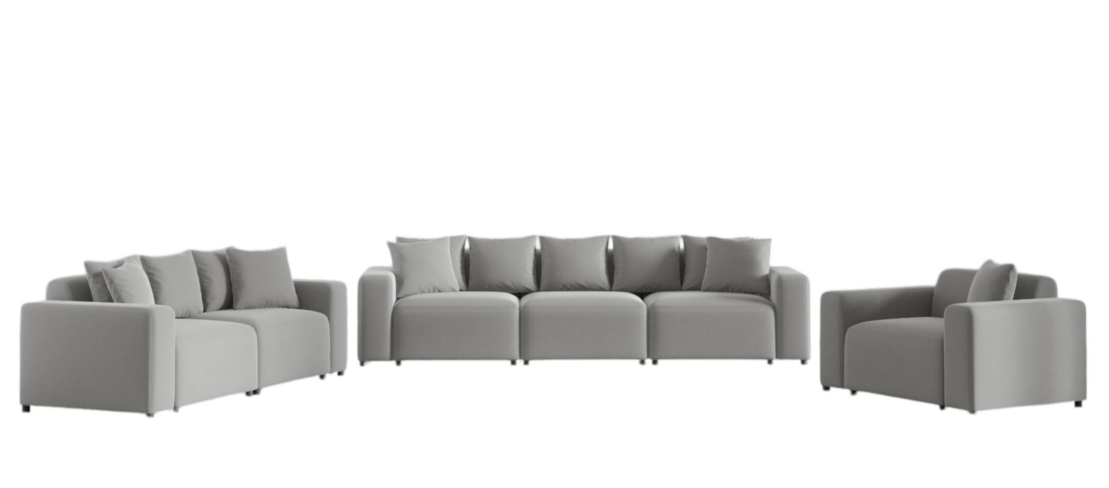 SOFASET Megan 3-2-1 In Salvador - Hellgrau, Holzwerkstoff/Textil (327/75/98cm) - Fun Möbel