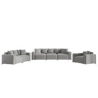 SOFASET Megan 3-2-1 In Salvador - Hellgrau, Holzwerkstoff/Textil (327/75/98cm) - Fun Möbel