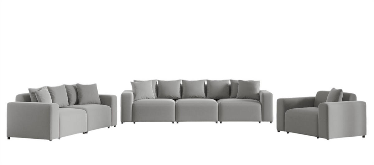 SOFASET Megan 3-2-1 In Salvador - Hellgrau, Holzwerkstoff/Textil (327/75/98cm) - Fun Möbel