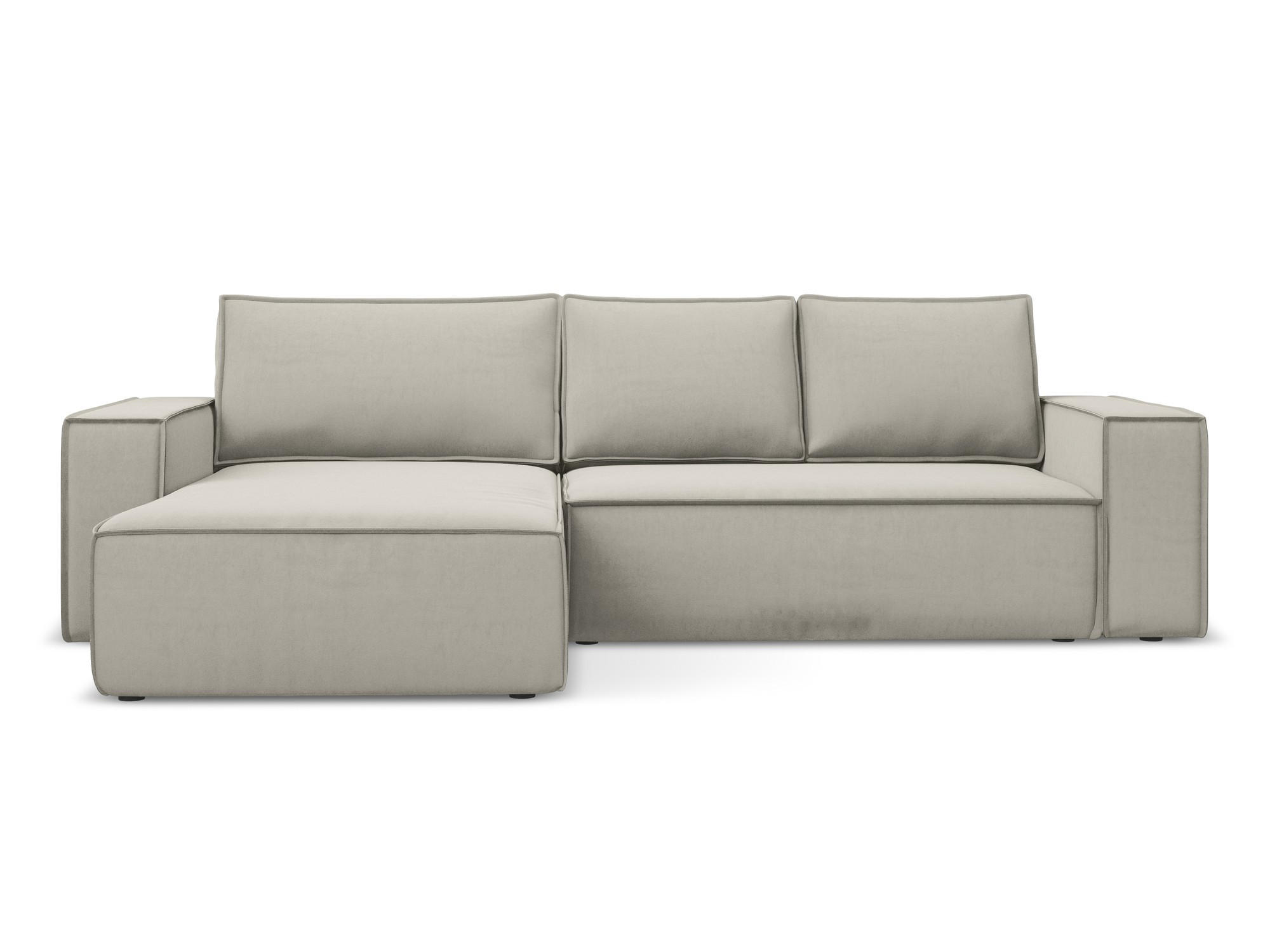ECKSOFA mit Schlaffunktion Samt Stoff Creme - Perlmutt/Creme, Kunststoff/Textil (185/290cm) - Makamii