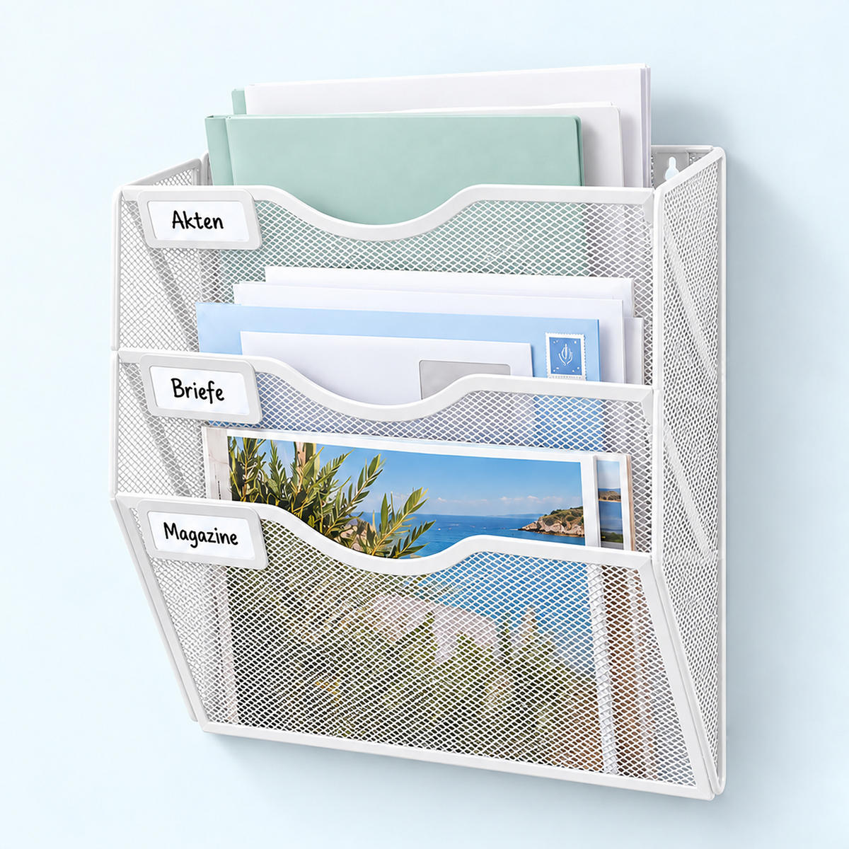 ZEITSCHRIFTENHALTER Weiß Metall Wandmontage 3 Ablagen - Weiß, Metall (30.5/30.5/11cm) - Relaxdays