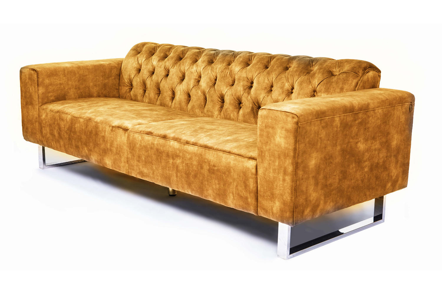 SOFA NILO Gold Velvet - Gelb/Silberfarben, Textil/Metall (220/77/87cm) - KAWOLA