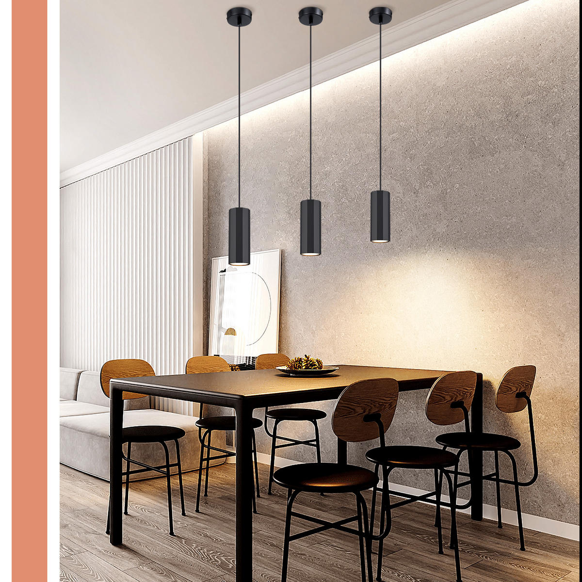 PENDELLEUCHTE Mila 8/2.5/170 cm - Schwarz, Metall (8/2.5/170cm) - ZMH