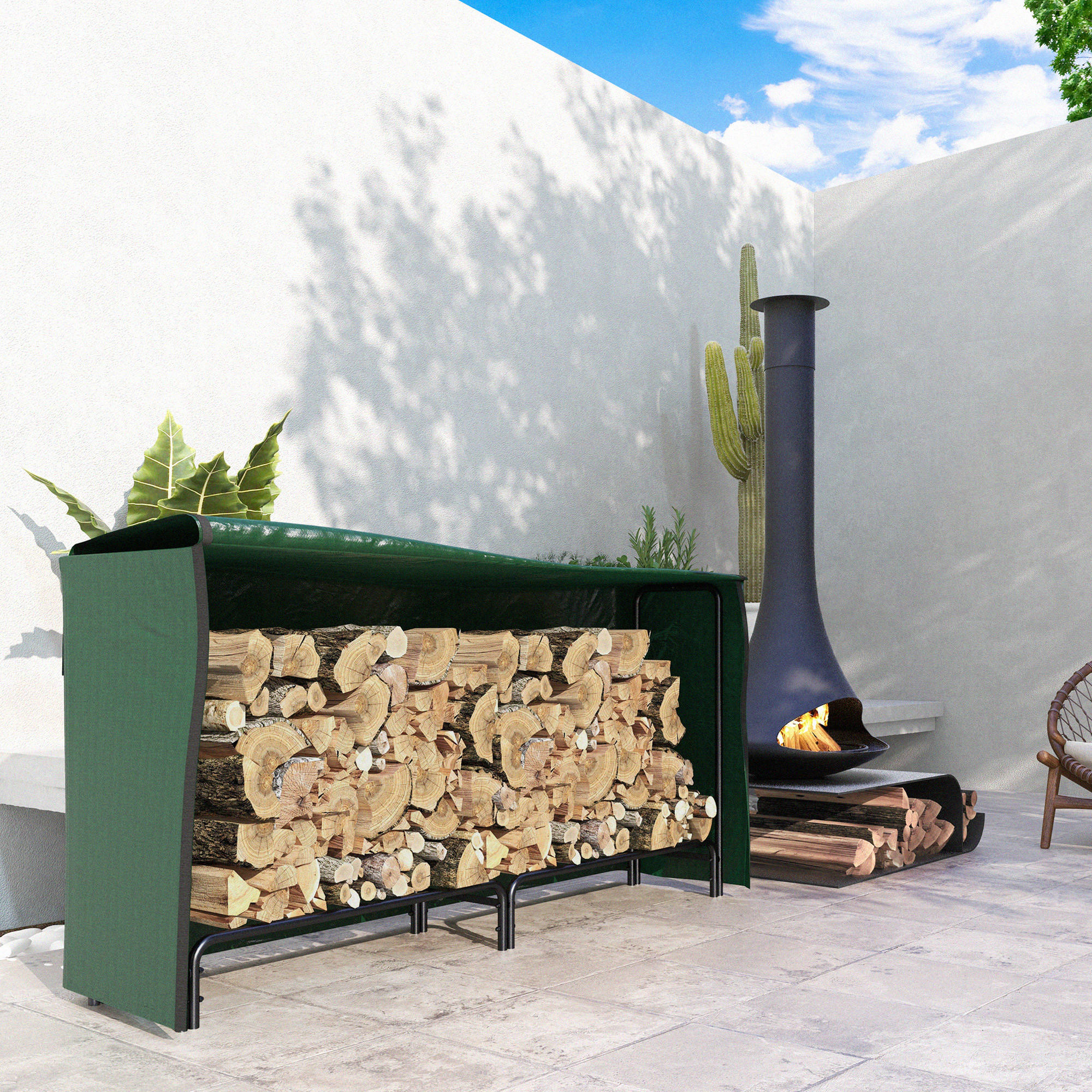 KAMINHOLZREGAL bis 200 kg - Schwarz, Metall (36/99/200cm) - Outsunny