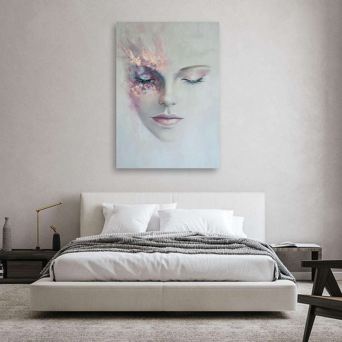 WANDBILD abstraktes graues frauenporträt - Grau, Textil (80/120cm) - Feeby