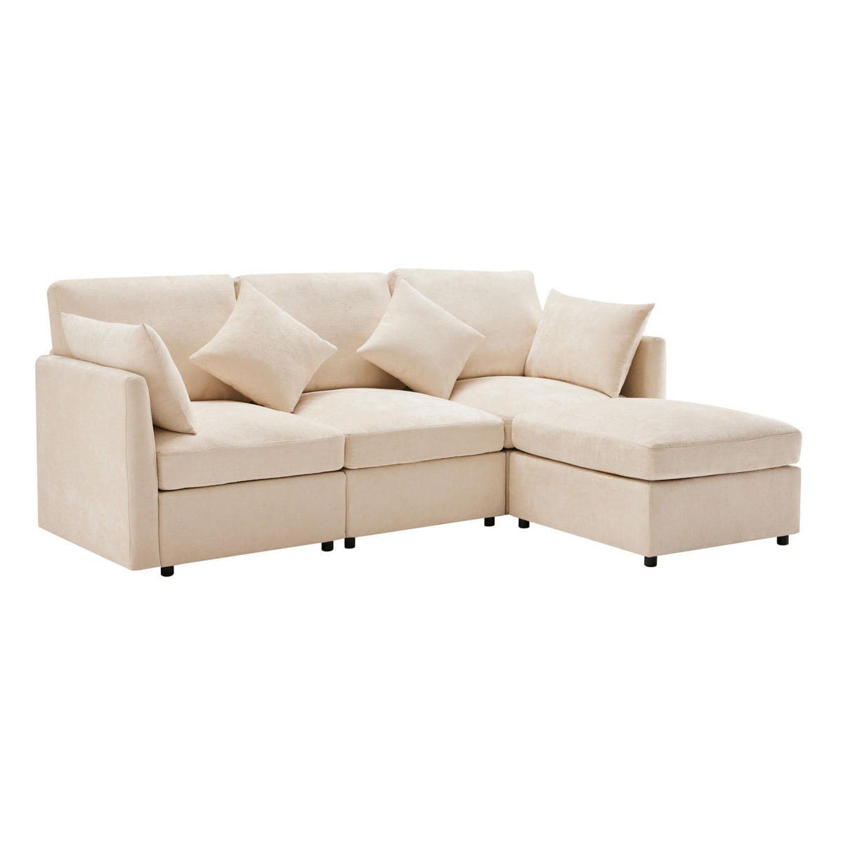 ECKSOFA 216/161/81 cm Beige aus Chenille mit Hocker und 4 Kissen - Beige, Textil (161/216cm) - OKWISH