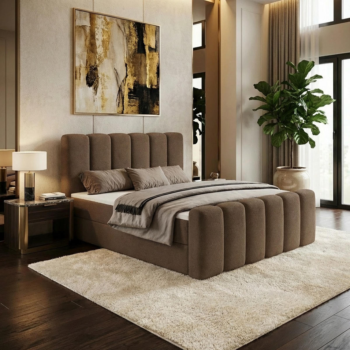 BOXBETT Nola mit Topper Braun 160x200 - Braun, Textil (160/200cm) - Luxkor24